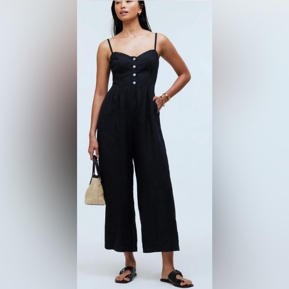 Madewell Pants - Madewell Black Sleeveless Wide-Leg Jumpsuit in 100% Linen, size 12